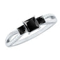Princess Cut Black Onyx 3 Stone Promise Ring with Diamond
