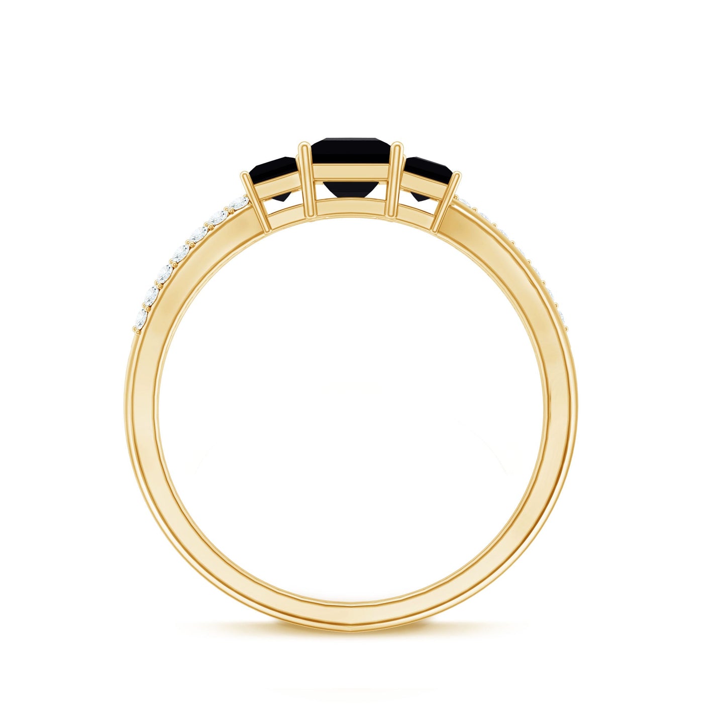 Princess Cut Black Onyx 3 Stone Promise Ring with Diamond