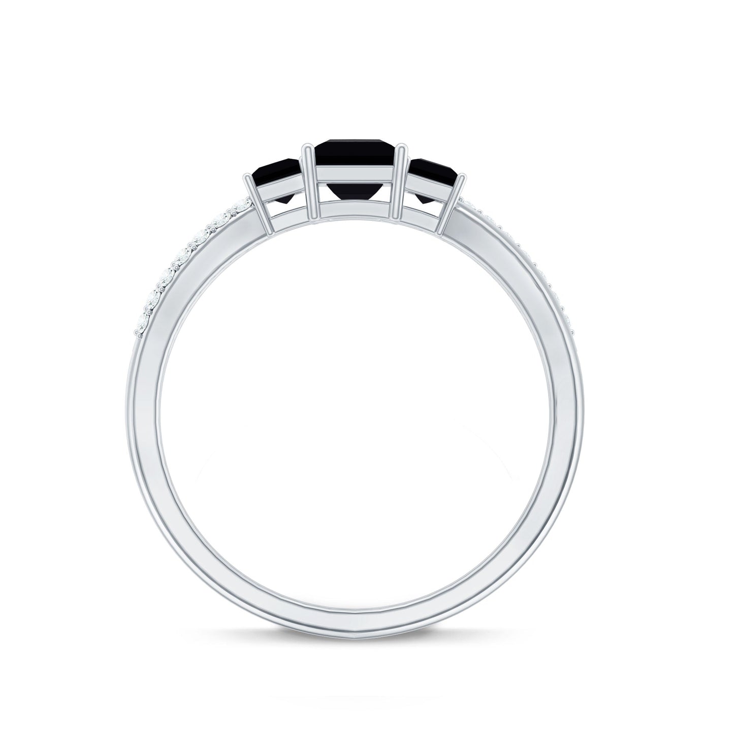 Certified 1 Carat Lab Grown Black Diamond 3 Stone Engagement Ring with White Diamond