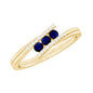 Natural Blue Sapphire 3 Stone Promise Ring with Diamond Bypass Shank