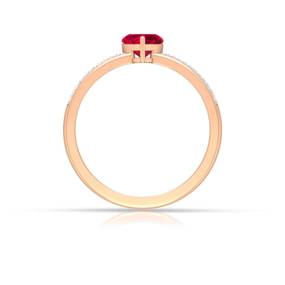 Genuine 0.6 Carat Ruby Heart Engagement Ring with Diamond