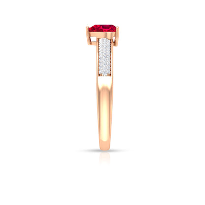Genuine 0.6 Carat Ruby Heart Engagement Ring with Diamond