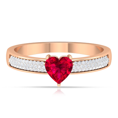 Genuine 0.6 Carat Ruby Heart Engagement Ring with Diamond