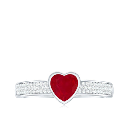 Genuine 0.6 Carat Ruby Heart Engagement Ring with Diamond