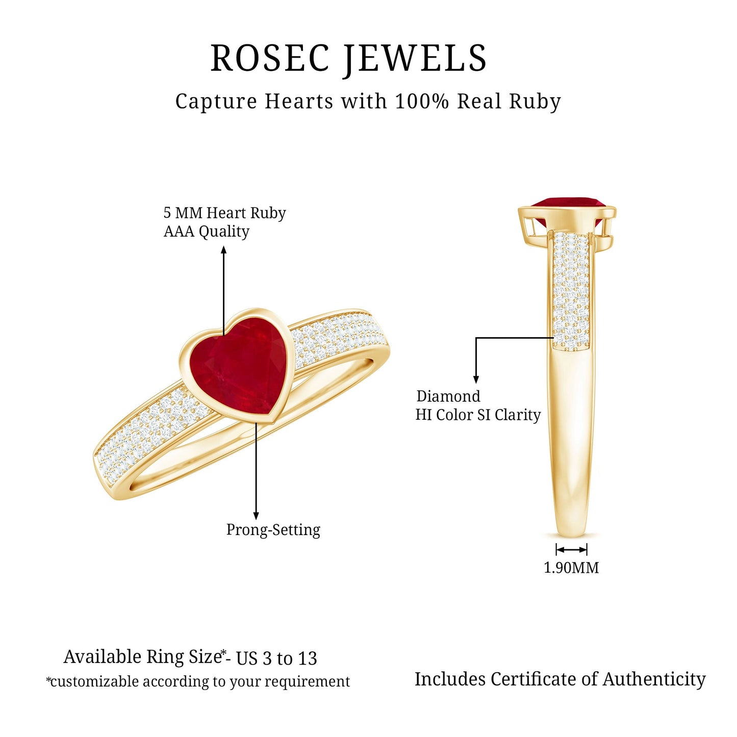 Genuine 0.6 Carat Ruby Heart Engagement Ring with Diamond