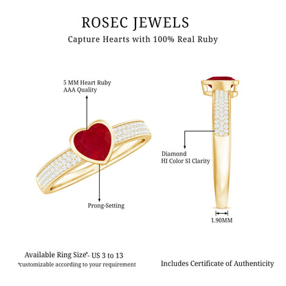 Genuine 0.6 Carat Ruby Heart Engagement Ring with Diamond