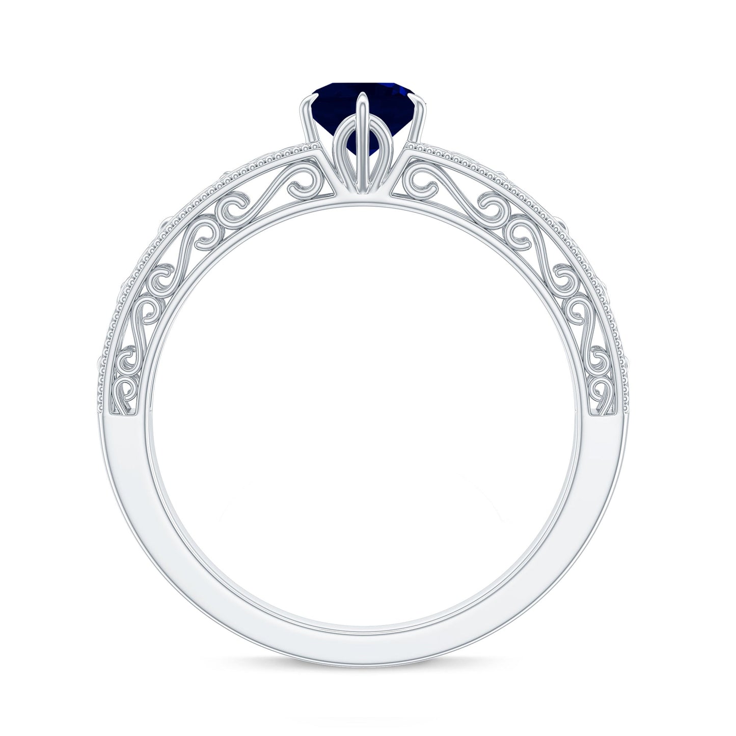Vintage Inspired 0.9 Carat Blue Sapphire Filigree Engagement Ring for Women