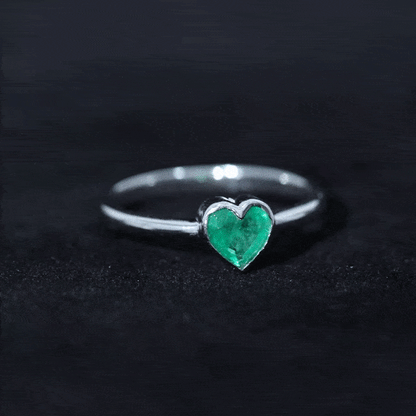 Real Emerald Heart Solitaire Ring in Bezel Setting
