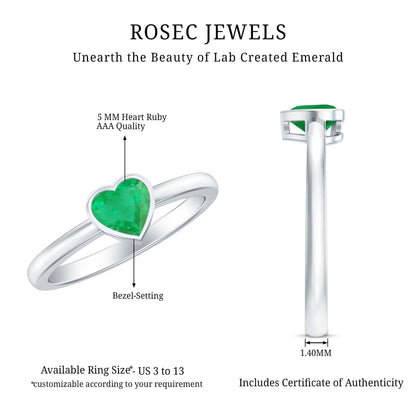 Real Emerald Heart Solitaire Ring in Bezel Setting