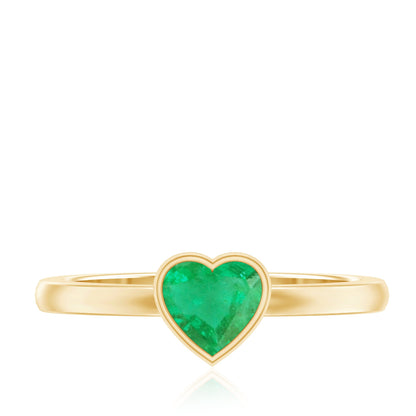 Real Emerald Heart Solitaire Ring in Bezel Setting