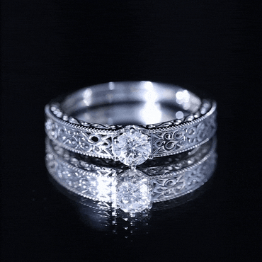 Round Cut Moissanite Solitaire Engagement Ring with Filigree Band