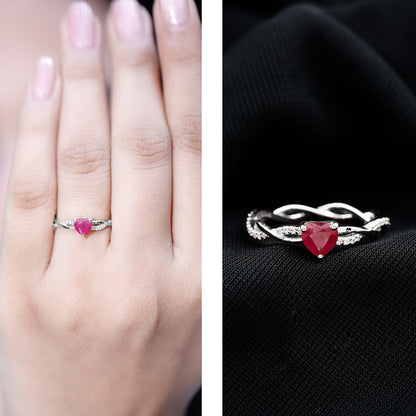 Natural 0.6 Carat Ruby Heart Engagement Ring with Diamond Braided Shank
