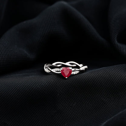 Natural 0.6 Carat Ruby Heart Engagement Ring with Diamond Braided Shank