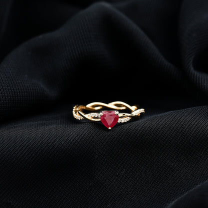Natural 0.6 Carat Ruby Heart Engagement Ring with Diamond Braided Shank