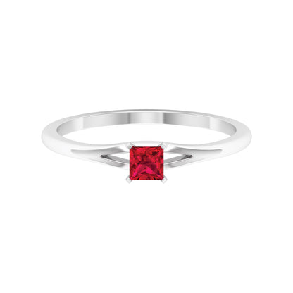 Natural Half Carat Princess Cut Ruby Promise Ring with Split Shank