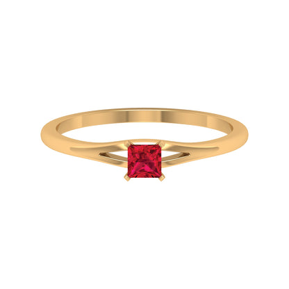 Natural Half Carat Princess Cut Ruby Promise Ring with Split Shank