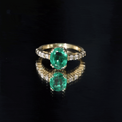 3 Carat Oval Cut Lab Created Emerald Solitaire Engagement Ring with Diamond