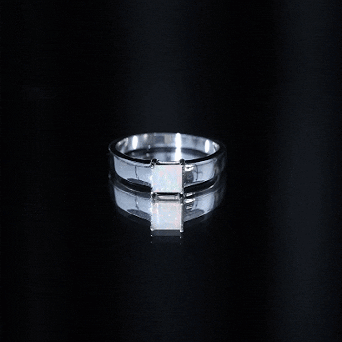 Certified Real Ethiopian Rainbow Opal Princess Cut Engagement Ring