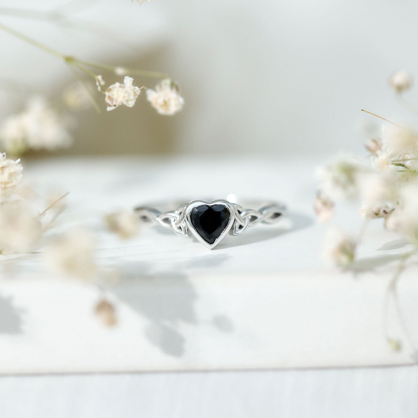 Certified 0.6 Carat Lab Grown Black Diamond Heart Promise Ring with Celtic Knot