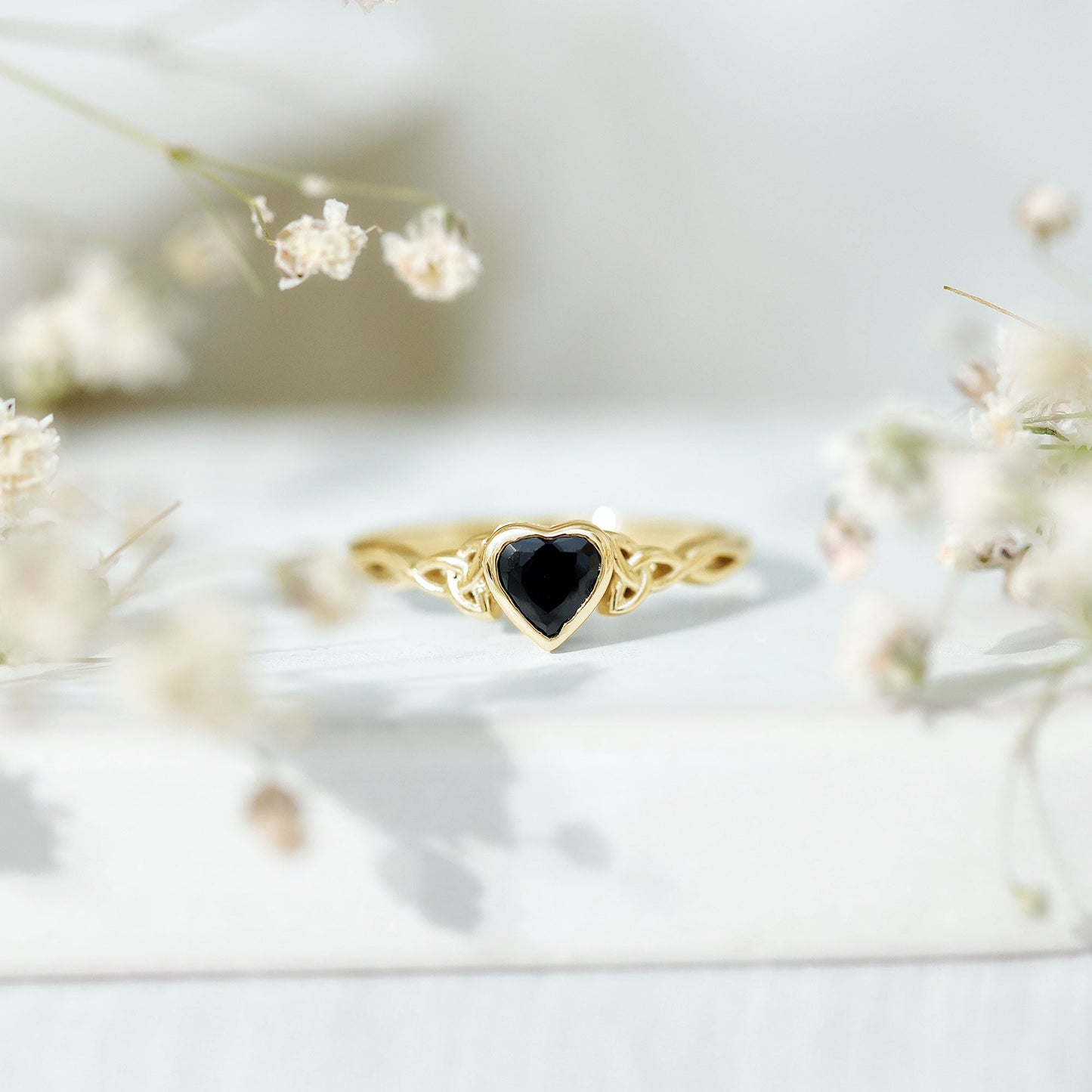 Certified 0.6 Carat Lab Grown Black Diamond Heart Promise Ring with Celtic Knot