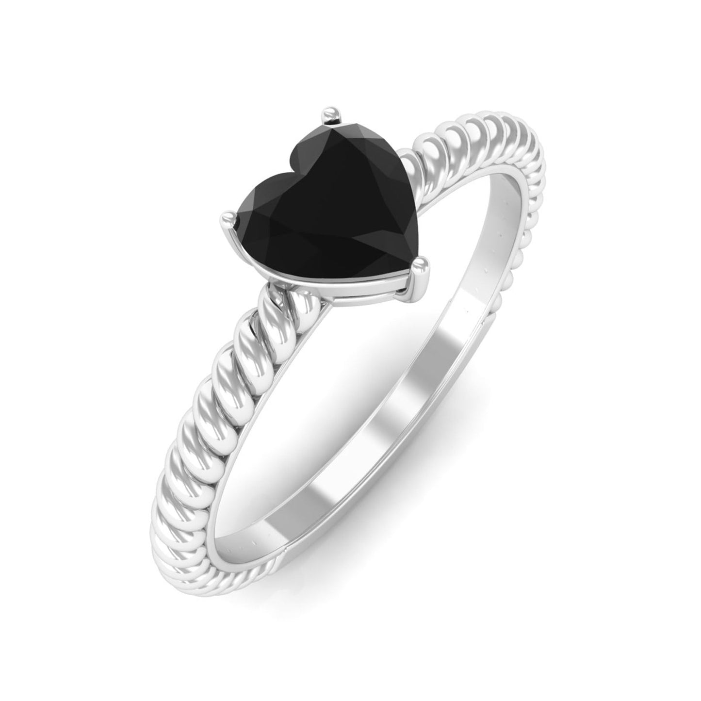 Heart Shape Solitaire Lab Grown Black Diamond Ring with Twisted Rope