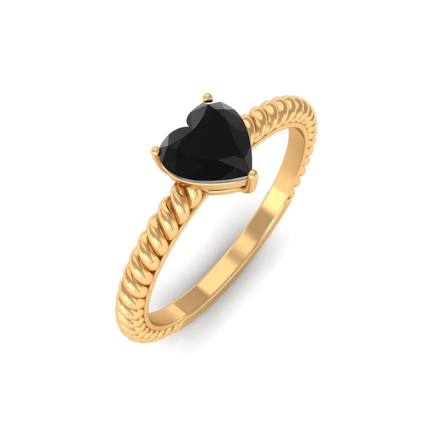 Heart Shape Solitaire Lab Grown Black Diamond Ring with Twisted Rope