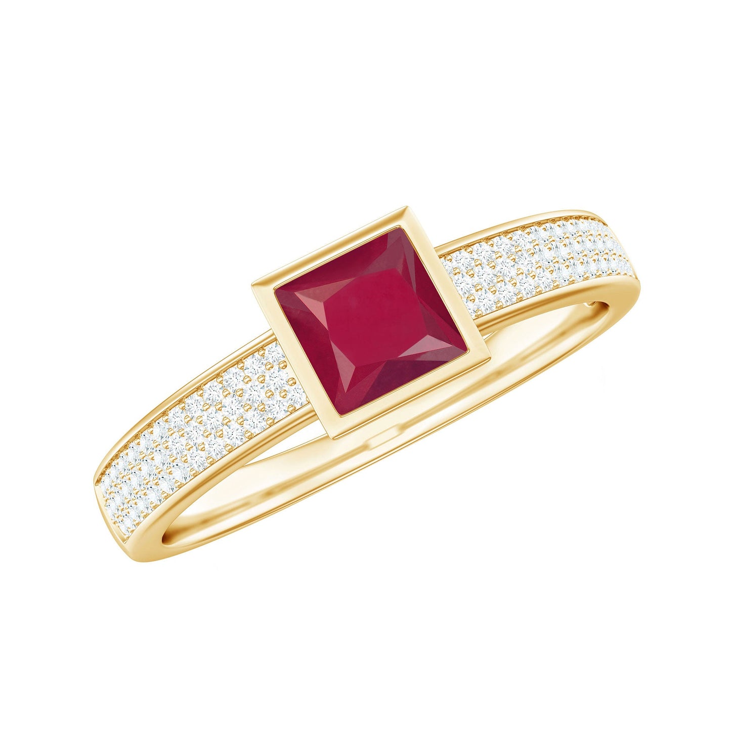 Natural 0.8 Carat Ruby Princess Cut Engagement Ring with Diamond