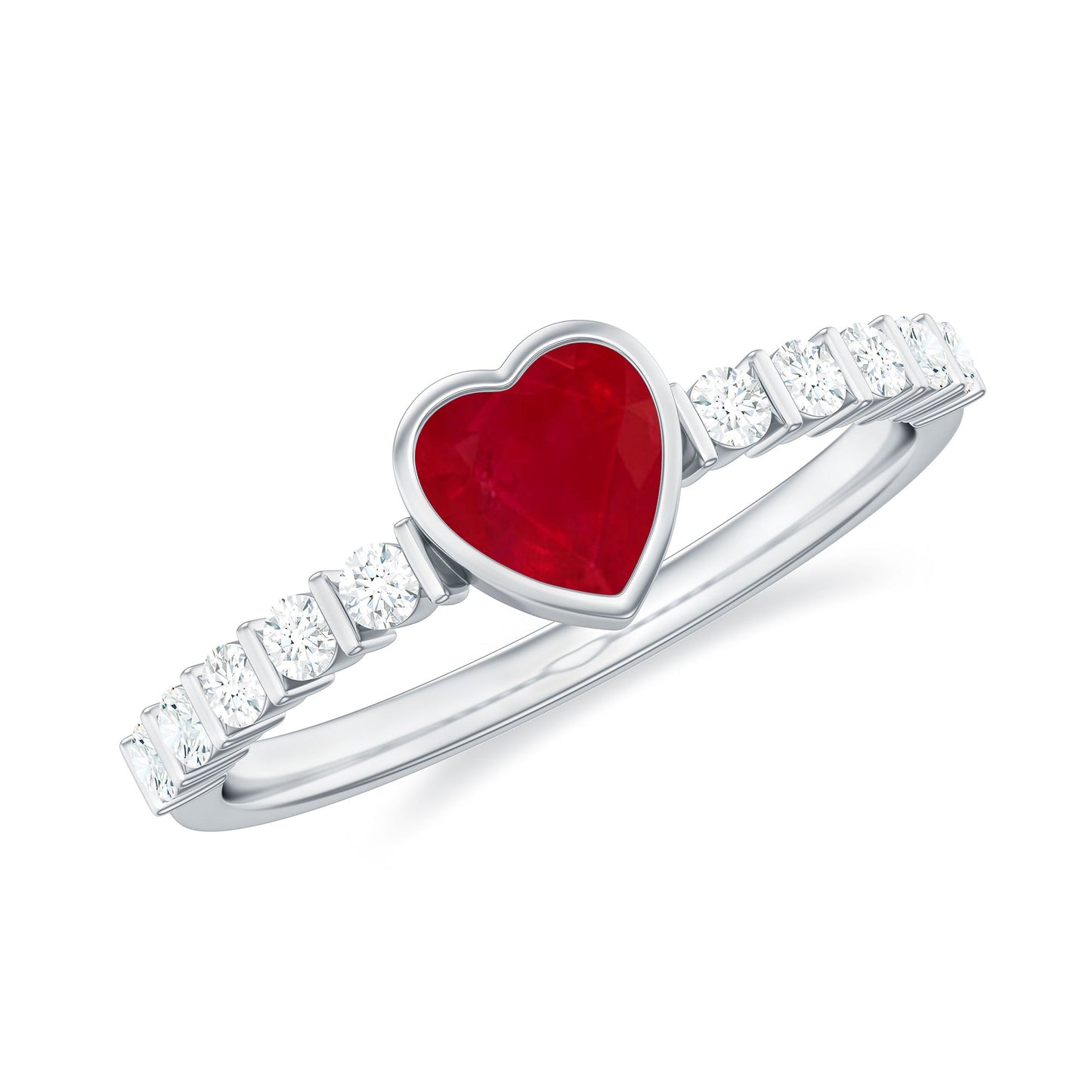 Real 0.6 Carat Ruby Heart Promise Ring with Diamond
