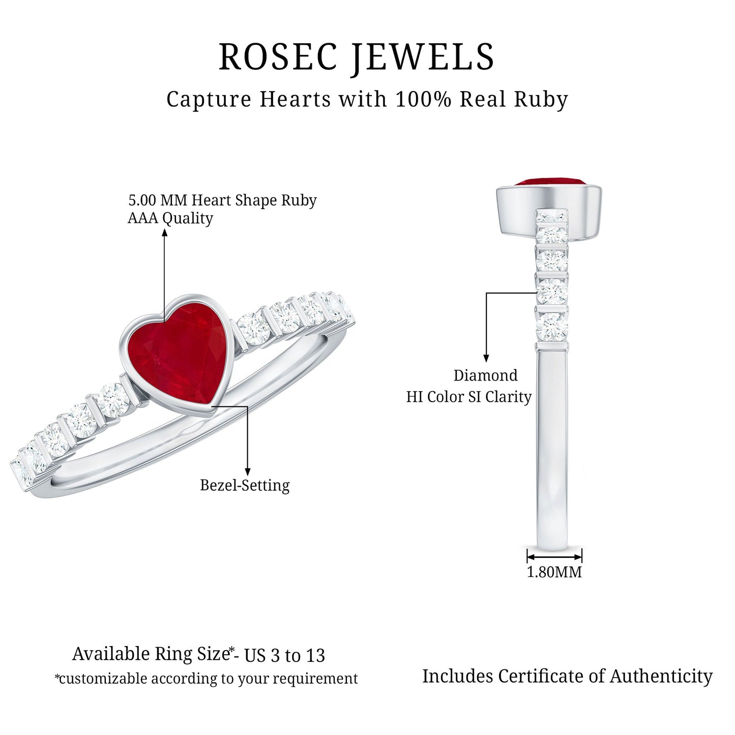 Real 0.6 Carat Ruby Heart Promise Ring with Diamond