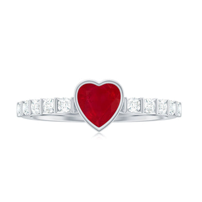 Real 0.6 Carat Ruby Heart Promise Ring with Diamond