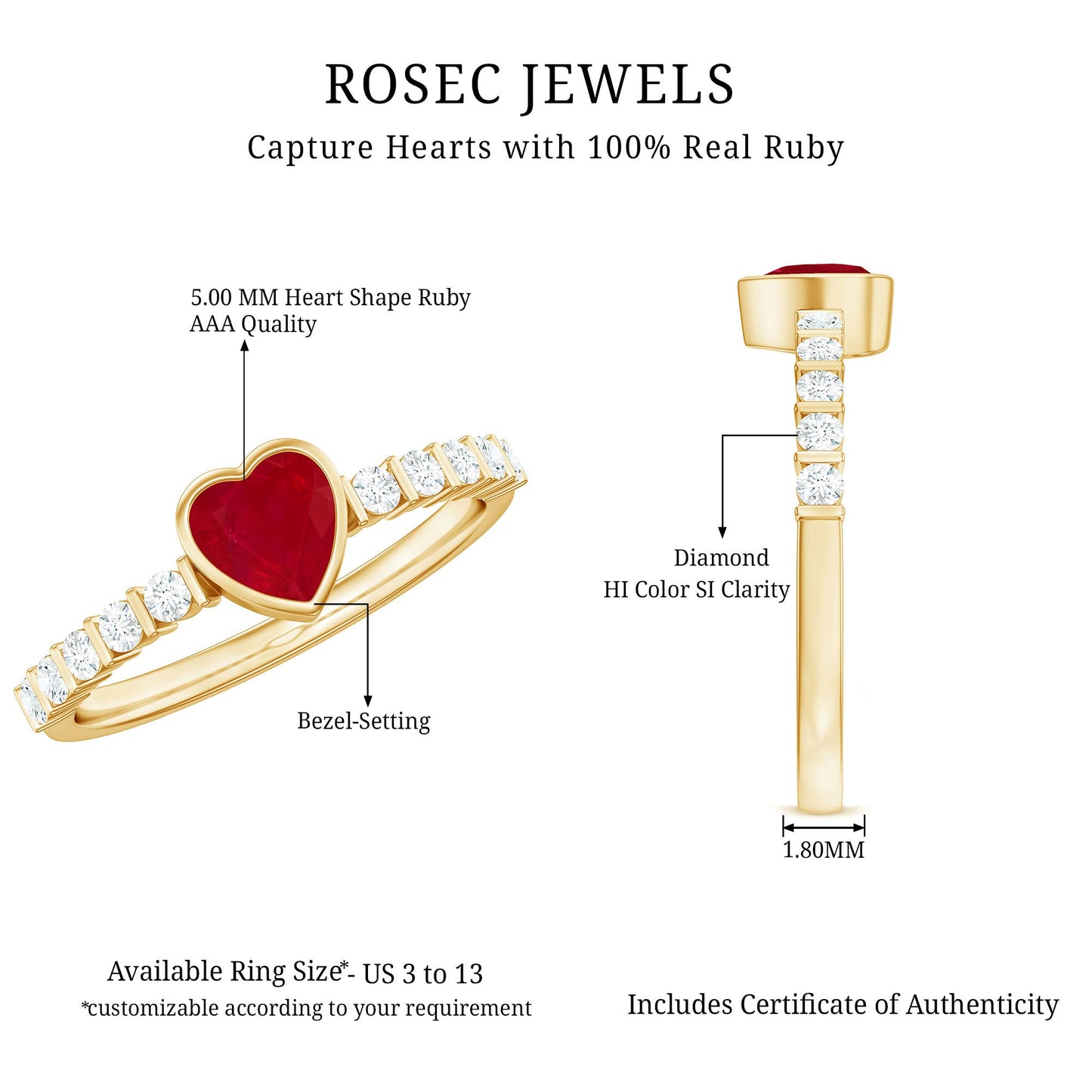 Real 0.6 Carat Ruby Heart Promise Ring with Diamond