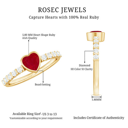 Real 0.6 Carat Ruby Heart Promise Ring with Diamond