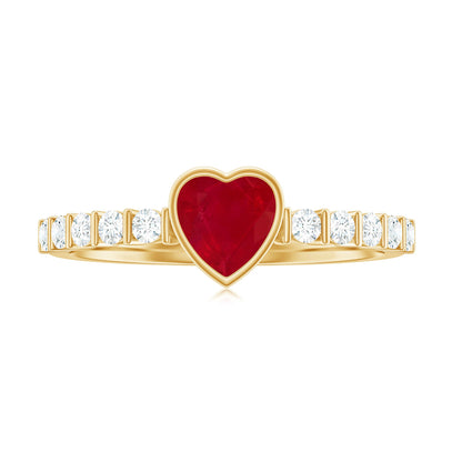 Real 0.6 Carat Ruby Heart Promise Ring with Diamond