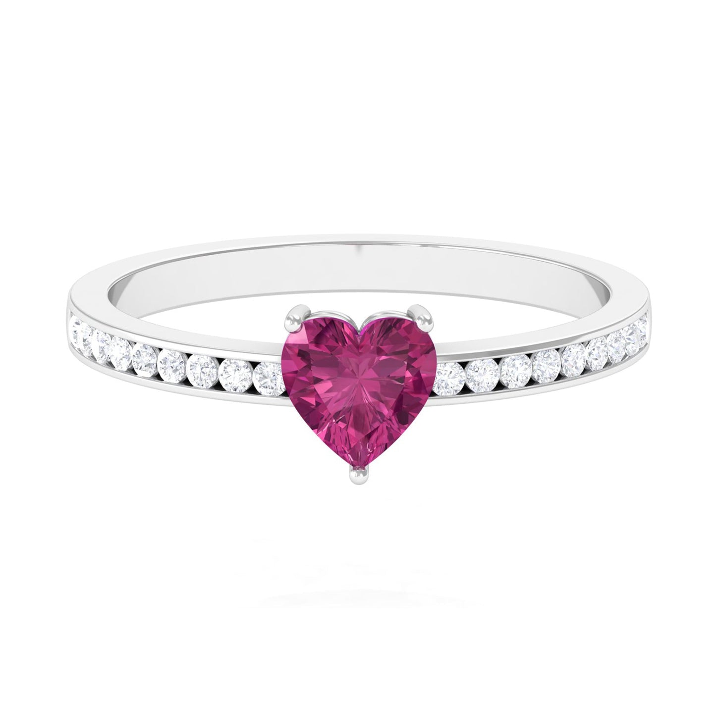 0.9 Carat Heart Shape Pink Tourmaline Solitaire Ring with Diamond Side Stones