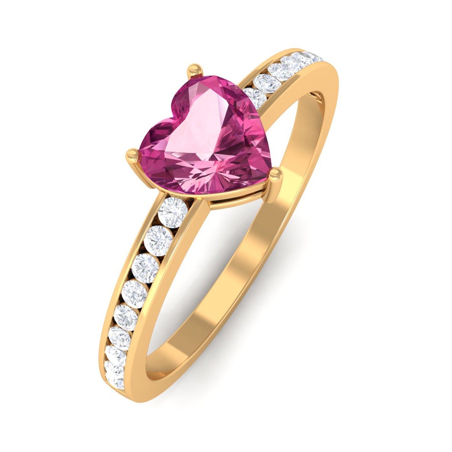 0.9 Carat Heart Shape Pink Tourmaline Solitaire Ring with Diamond Side Stones