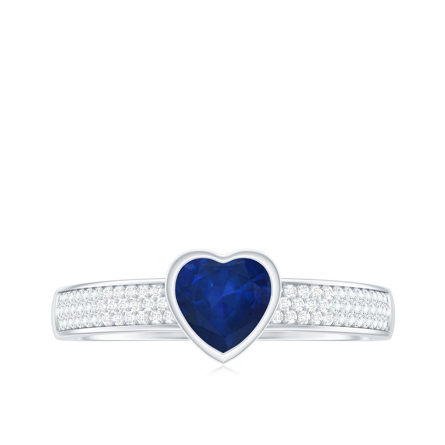 0.6 Carat Blue Sapphire Heart Solitaire Engagement Ring with Pave Diamond