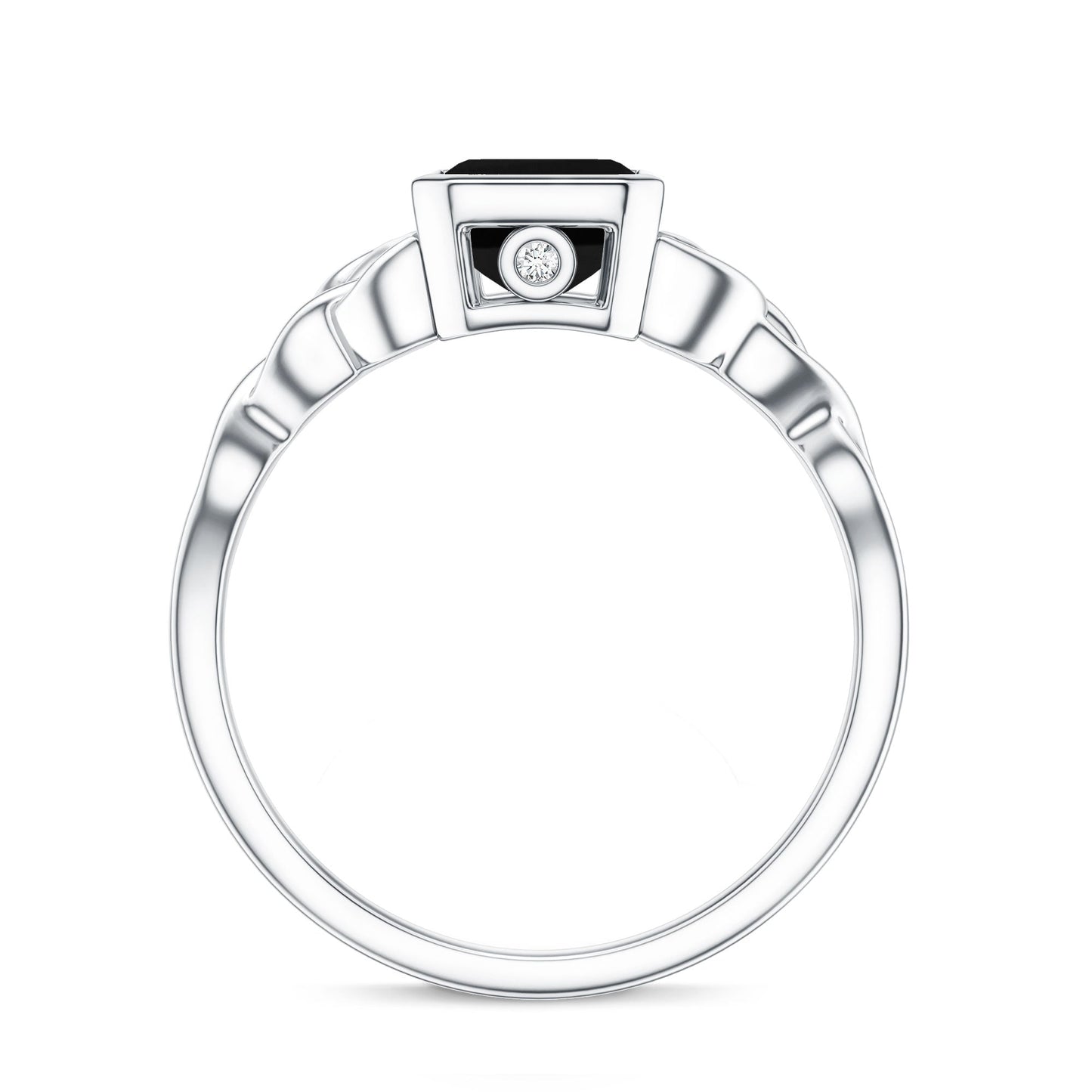 Emerald Cut Black Onyx Bezel Set Engagement Ring with Surprise Diamond