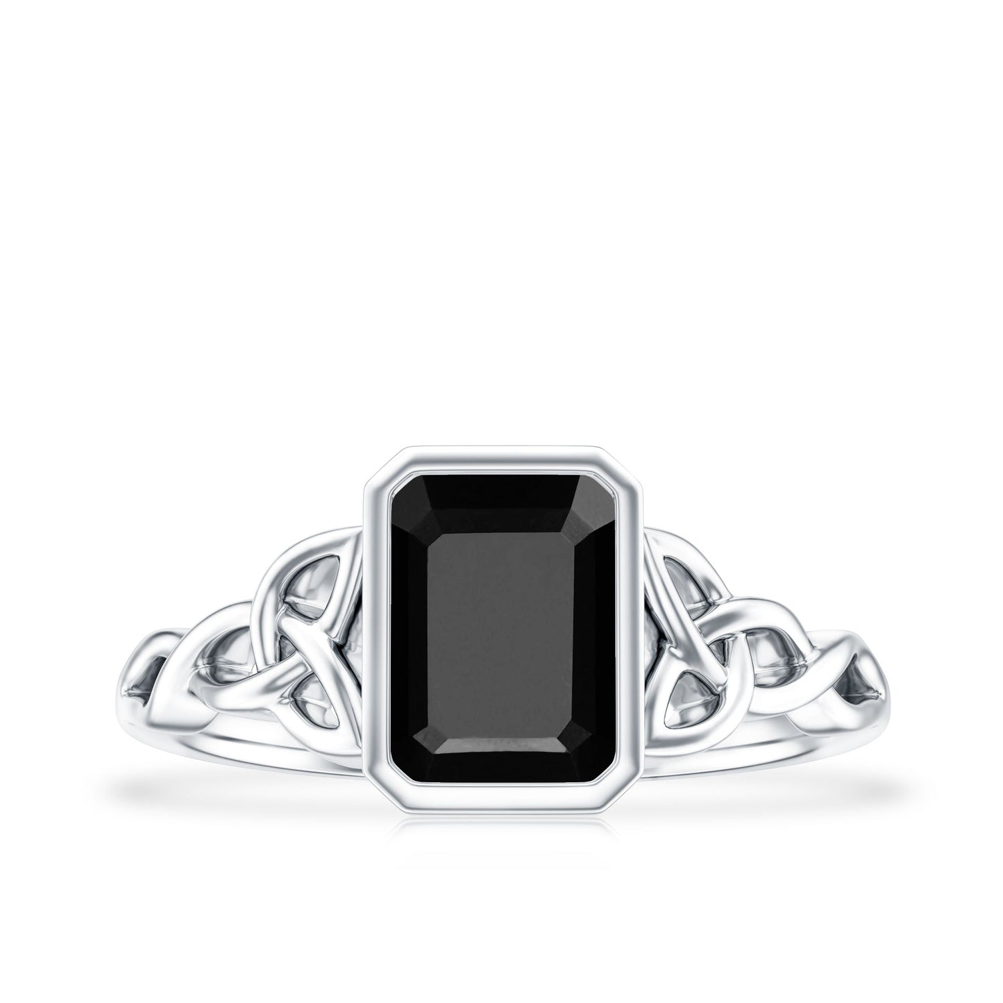 Emerald Cut Black Onyx Bezel Set Engagement Ring with Surprise Diamond