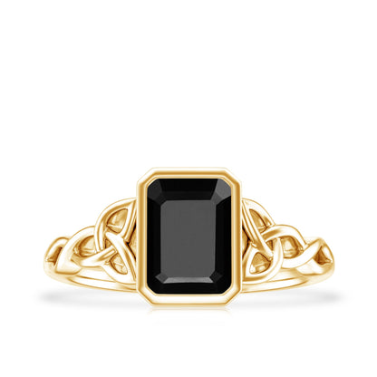 Emerald Cut Black Onyx Bezel Set Engagement Ring with Surprise Diamond