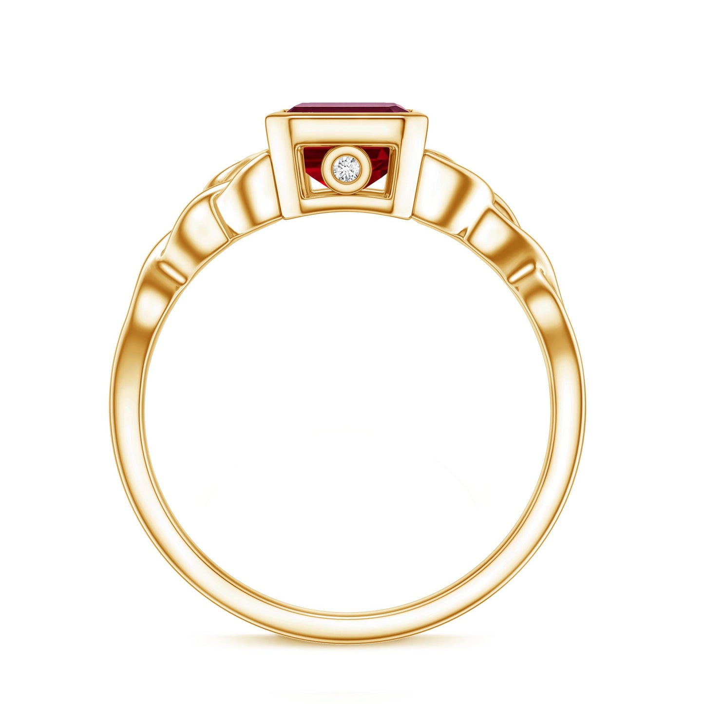 Bezel Set Emerald Cut Lab Created Ruby Celtic Engagement Ring