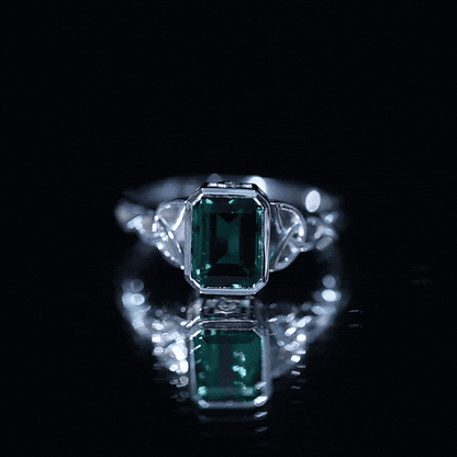 Certified Lab Grown Emerald Cut Emerald Engagement Ring with Celtic Knot