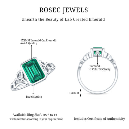 Certified Lab Grown Emerald Cut Emerald Engagement Ring with Celtic Knot