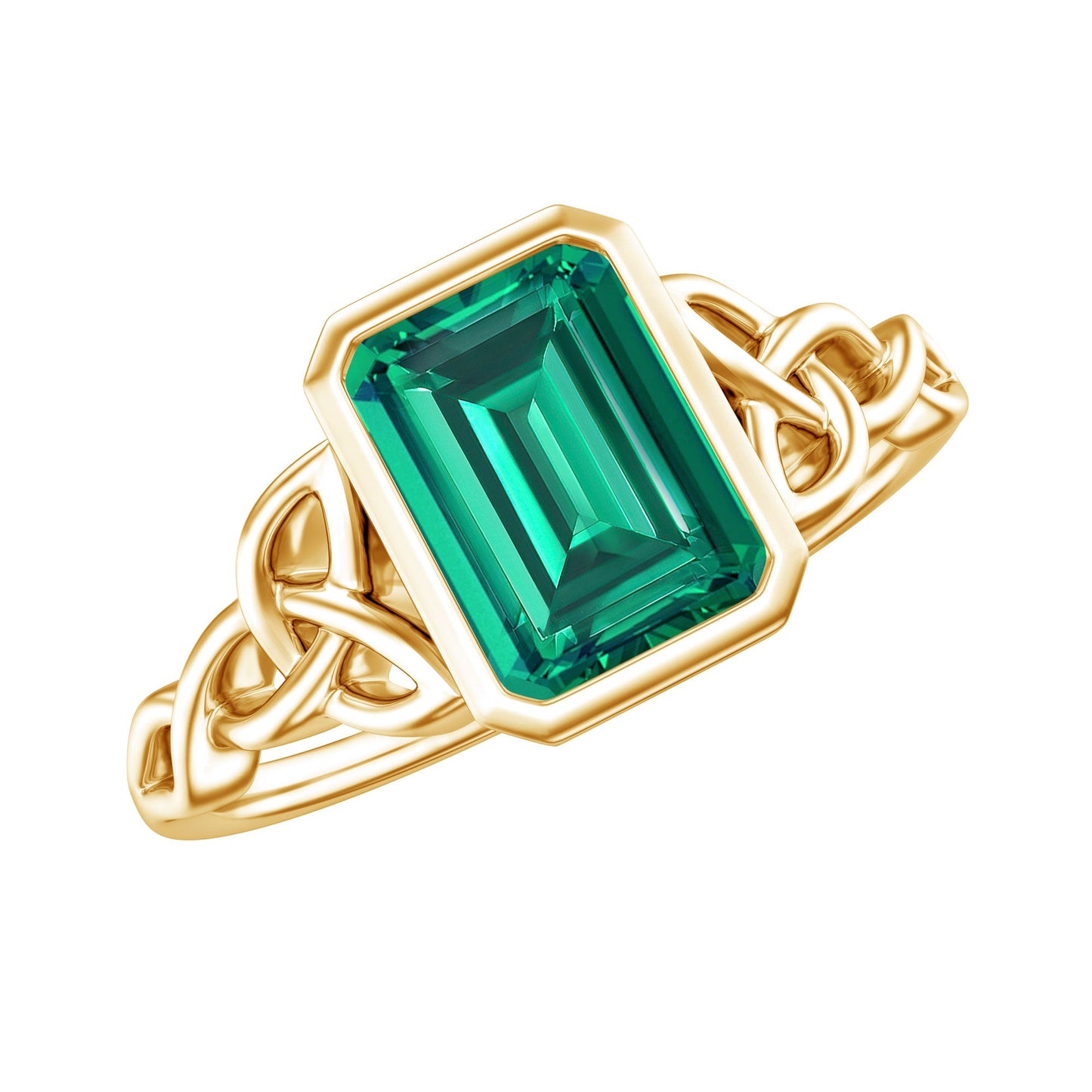 Certified Lab Grown Emerald Cut Emerald Engagement Ring with Celtic Knot