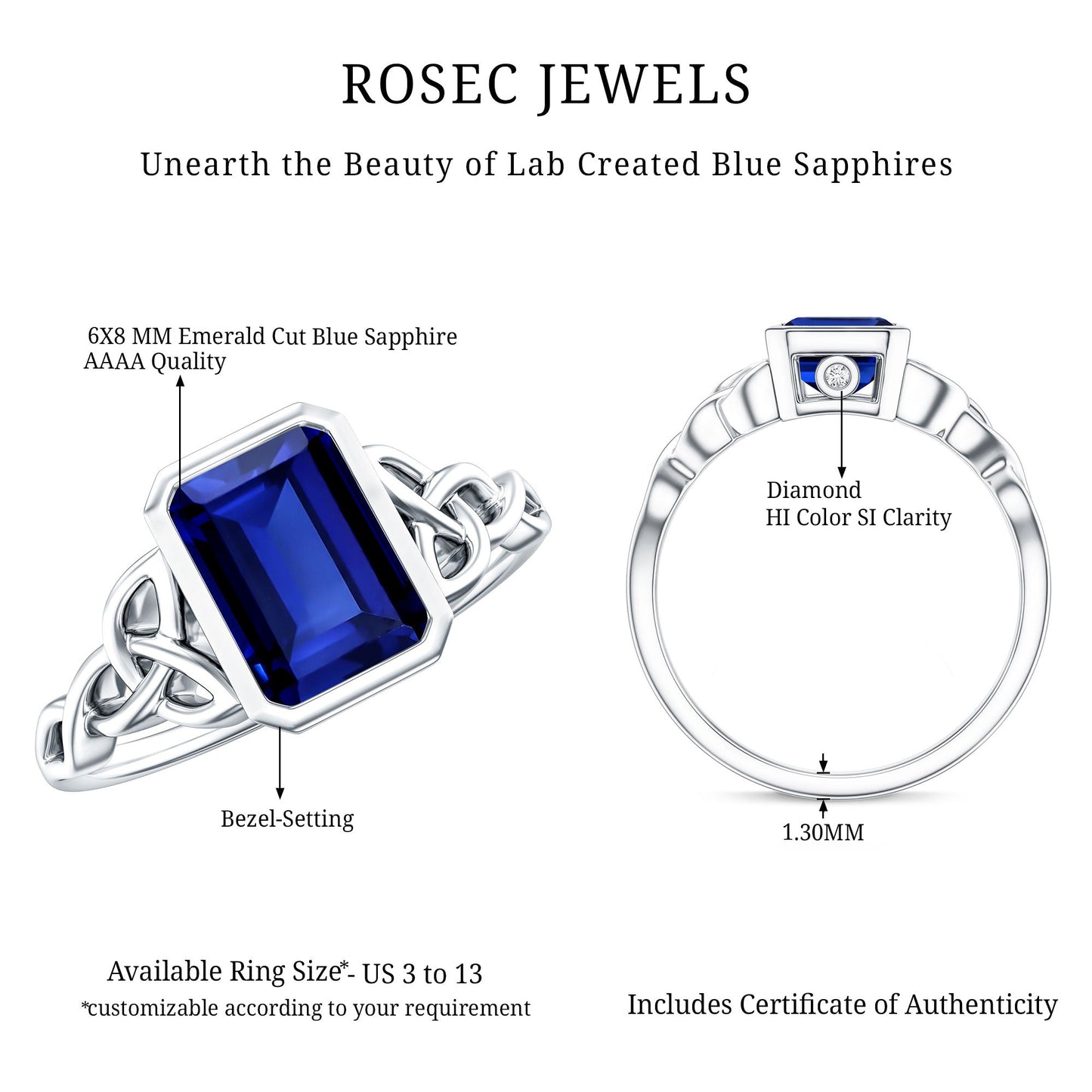 Solitaire Created Blue Sapphire Celtic Engagement Ring