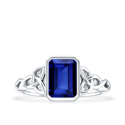 Solitaire Created Blue Sapphire Celtic Engagement Ring