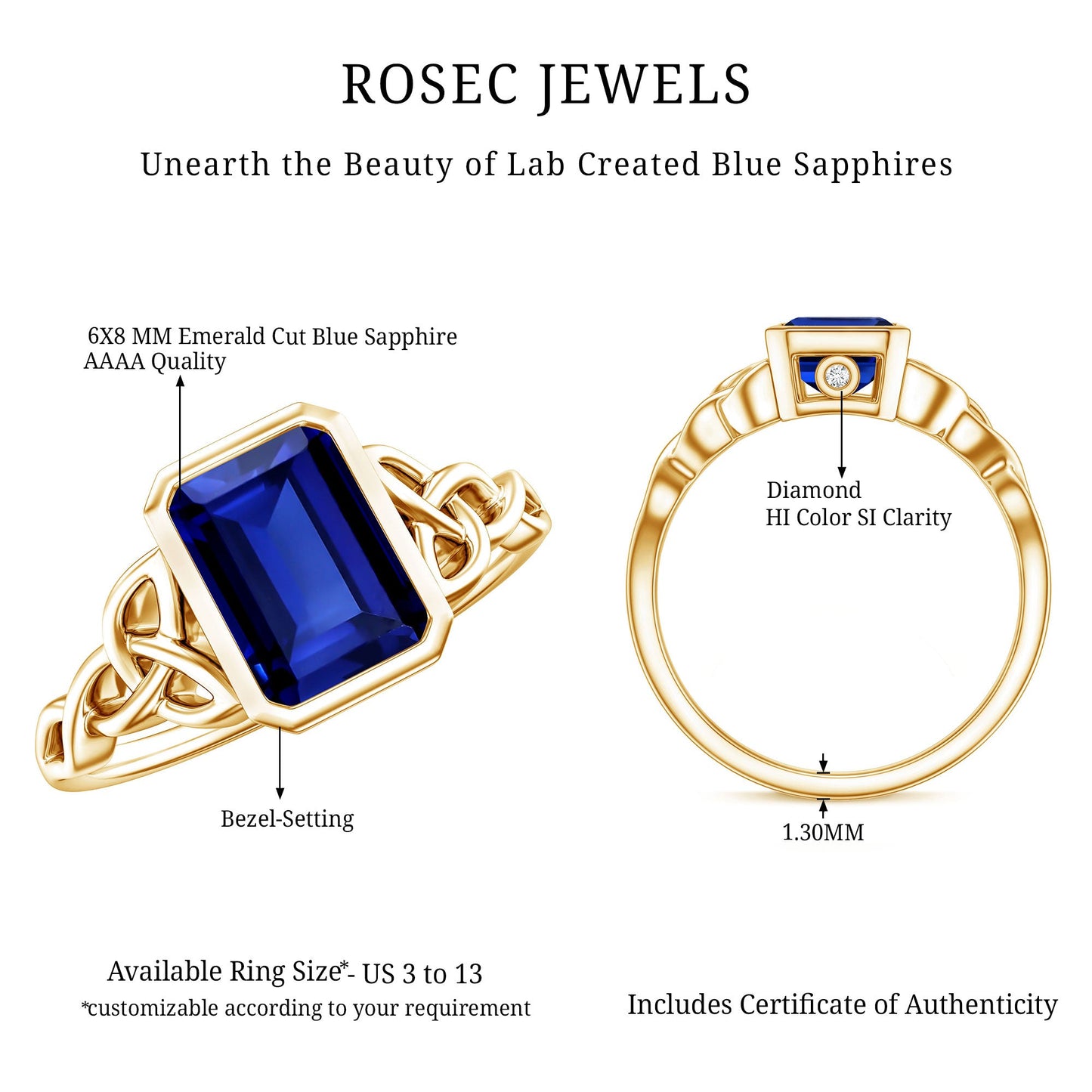 Solitaire Created Blue Sapphire Celtic Engagement Ring