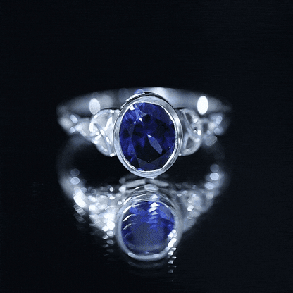 Certified 4 Carat Oval Lab Grown Blue Sapphire Bezel Set Engagement Ring