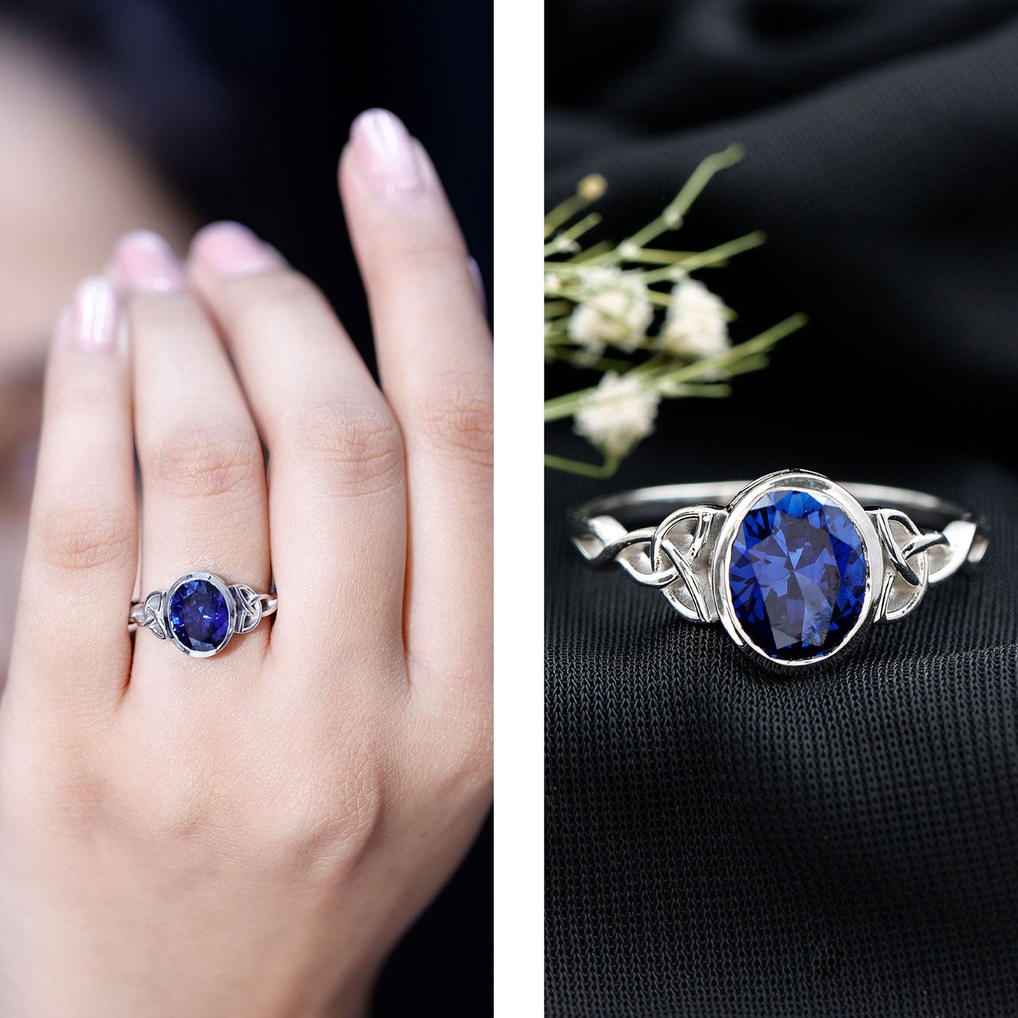 Certified 4 Carat Oval Lab Grown Blue Sapphire Bezel Set Engagement Ring