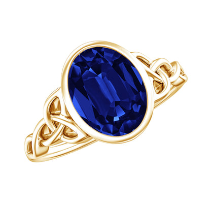 Certified 4 Carat Oval Lab Grown Blue Sapphire Bezel Set Engagement Ring