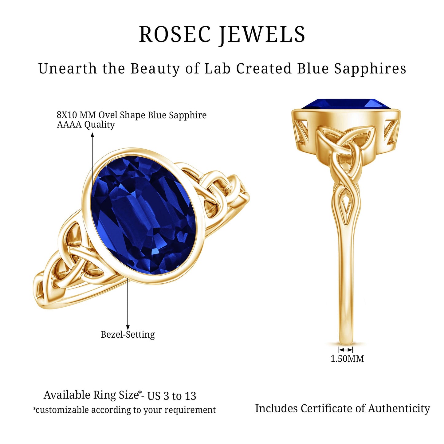 Certified 4 Carat Oval Lab Grown Blue Sapphire Bezel Set Engagement Ring